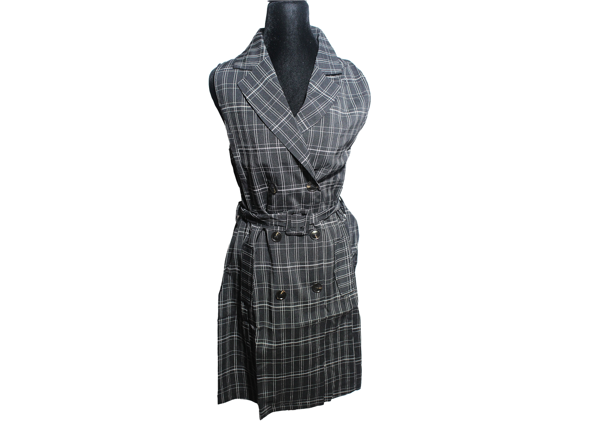 Trench Bih Black Plaid No Sleeve Cover up